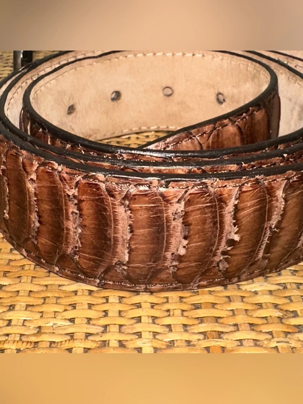 Vintage Python Snake Skin Belt Mens Brown Classic Preppy Old Money Made In Italy
